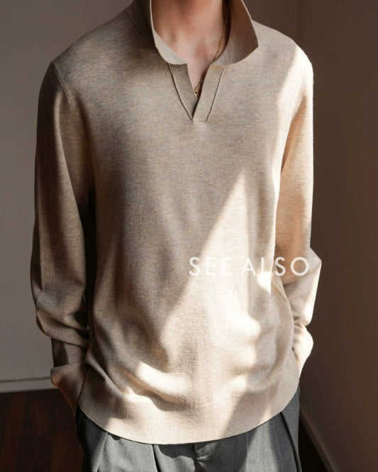 "Mulberry silk, cotton, and wool" ice-silk feel new noble old money mixed-spun V-neck long-sleeved base layer knitted sweater