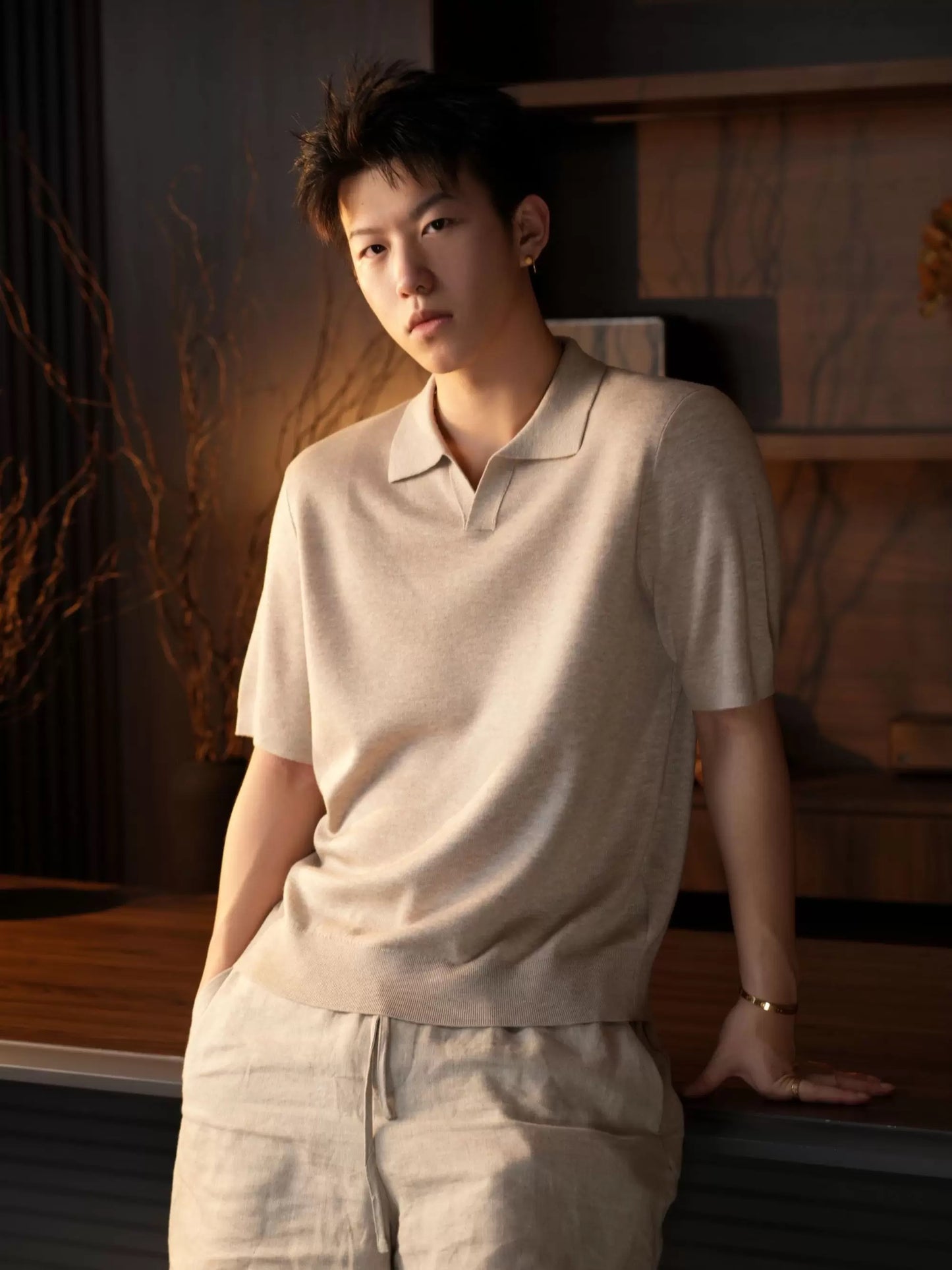 "Mulberry silk, cotton, and wool" ice-silk feel new noble old money mixed-spun V-neck long-sleeved base layer knitted sweater