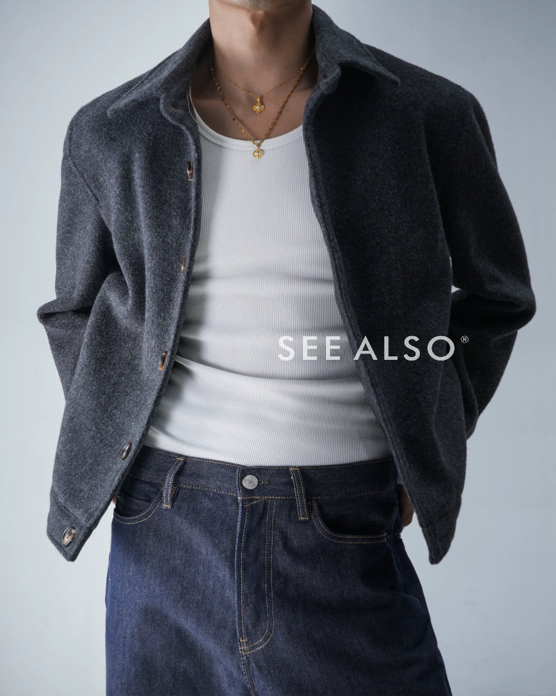 Woolen old money new rich loose silhouette warm tweed jacket coat