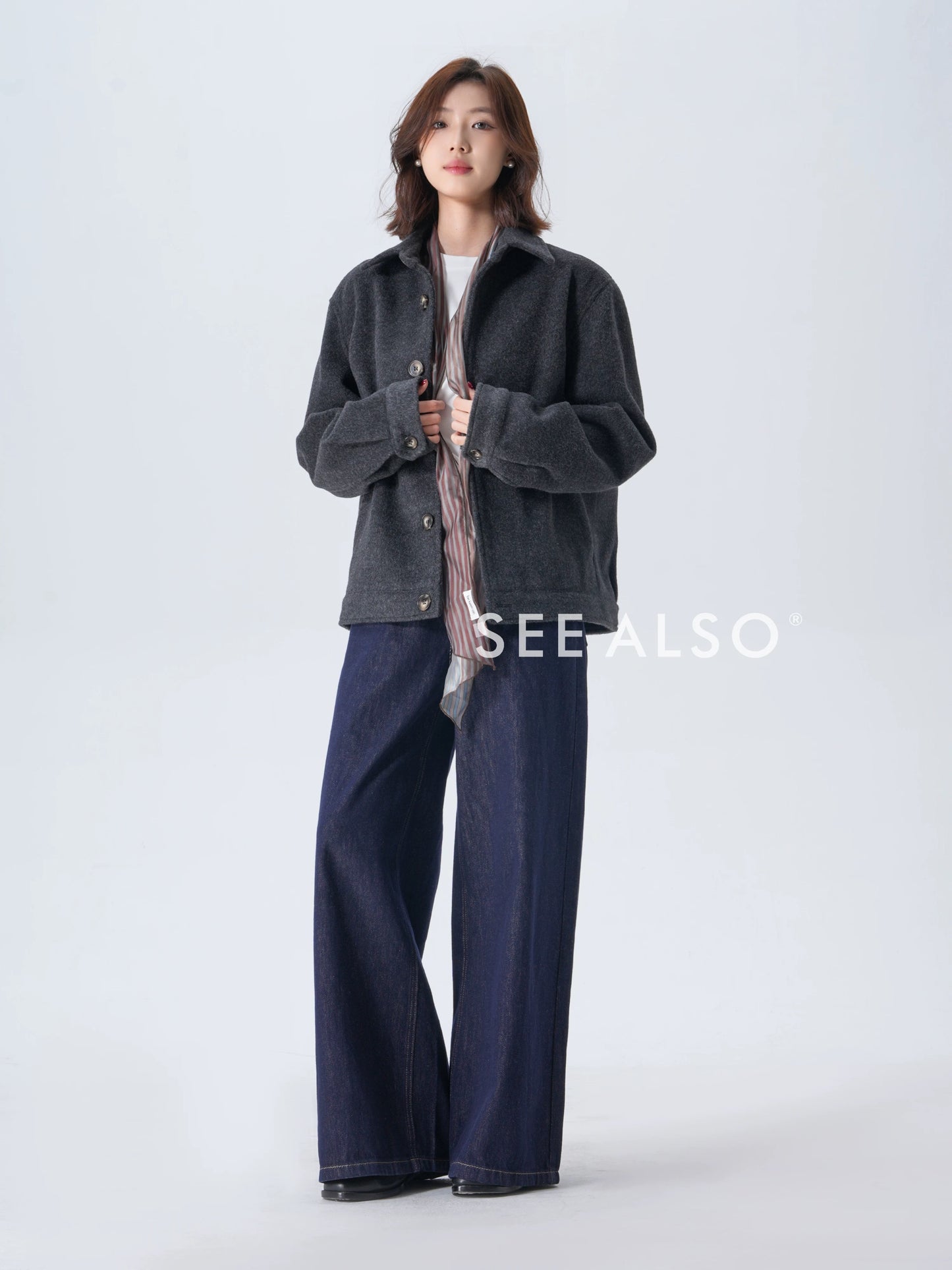 Woolen old money new rich loose silhouette warm tweed jacket coat