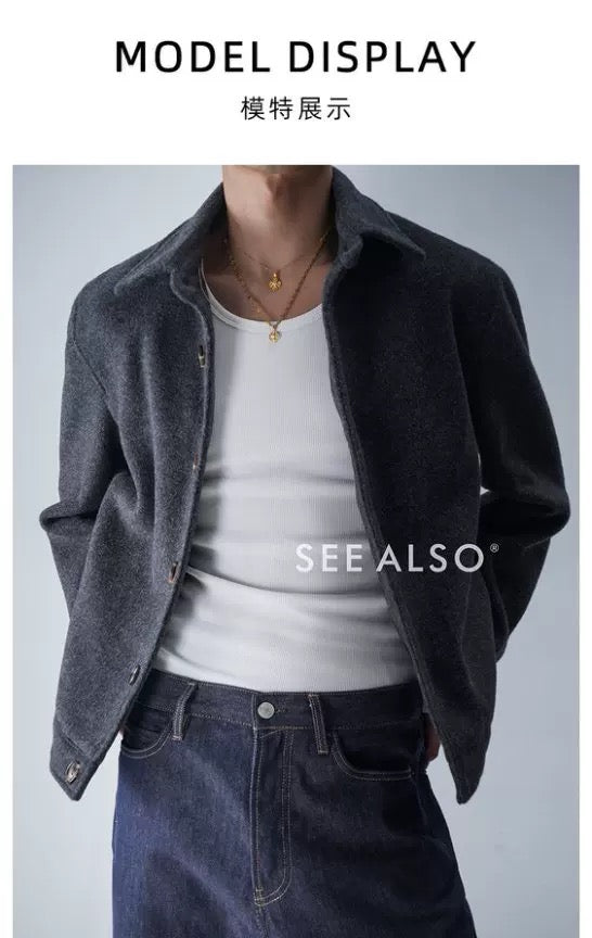 Woolen old money new rich loose silhouette warm tweed jacket coat