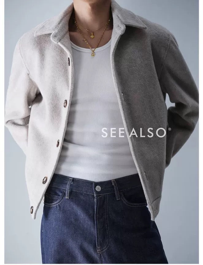 Woolen old money new rich loose silhouette warm tweed jacket coat