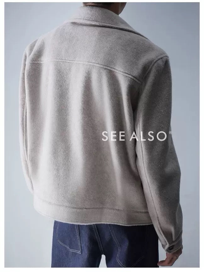 Woolen old money new rich loose silhouette warm tweed jacket coat