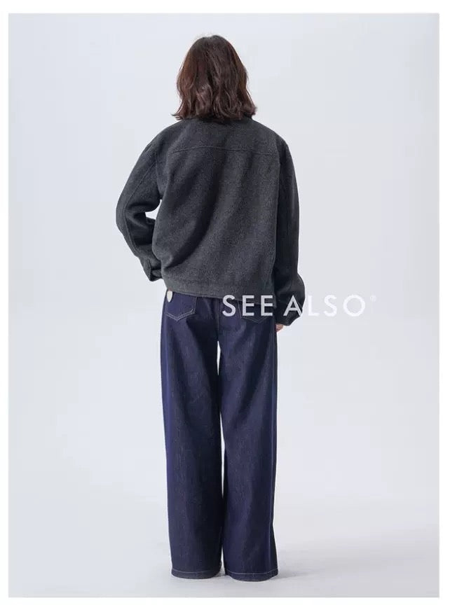 Woolen old money new rich loose silhouette warm tweed jacket coat