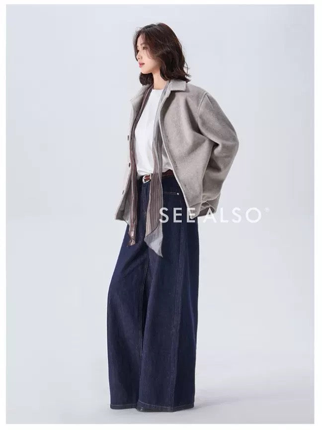 Woolen old money new rich loose silhouette warm tweed jacket coat