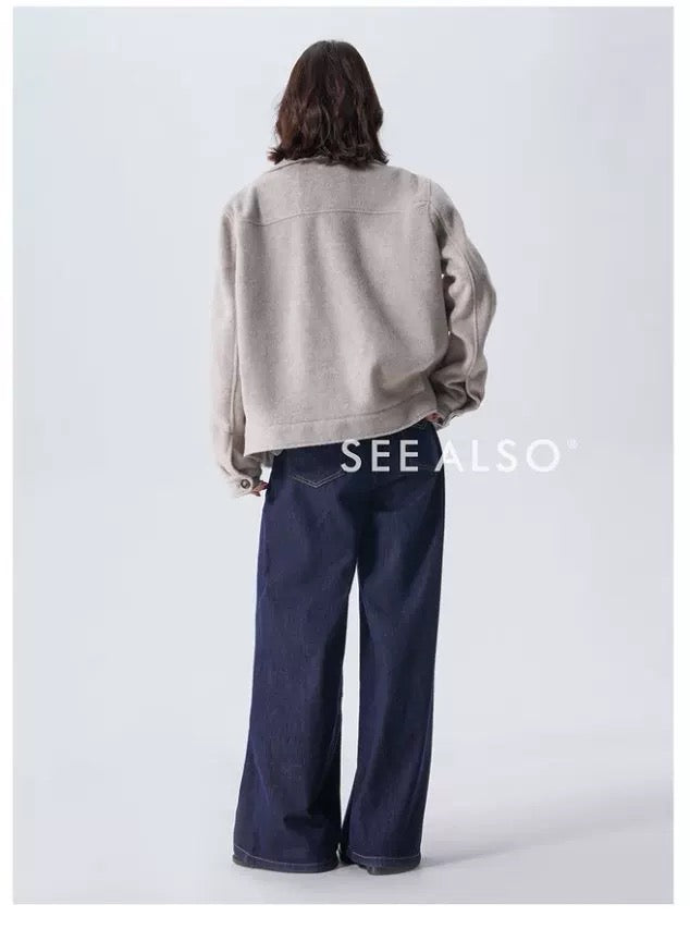 Woolen old money new rich loose silhouette warm tweed jacket coat