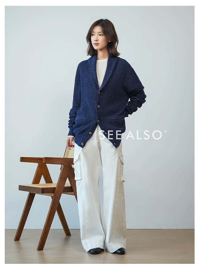 "BC Castle Coat of Arms" New Aristocrat Green Fruit Collar Linen and Cotton Blend Buttoned Robe Lapel Cardigan Sweater