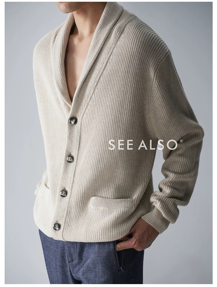 "BC Castle Coat of Arms" New Aristocrat Green Fruit Collar Linen and Cotton Blend Buttoned Robe Lapel Cardigan Sweater