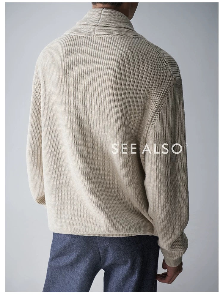 "BC Castle Coat of Arms" New Aristocrat Green Fruit Collar Linen and Cotton Blend Buttoned Robe Lapel Cardigan Sweater