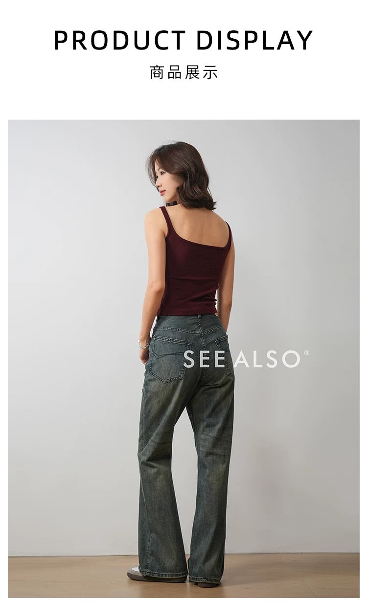 "25FW BLCG Style God Pants" Bootcut Straight Leg Slightly Bell-Shaped Washed and Ripped Denim Long Pants