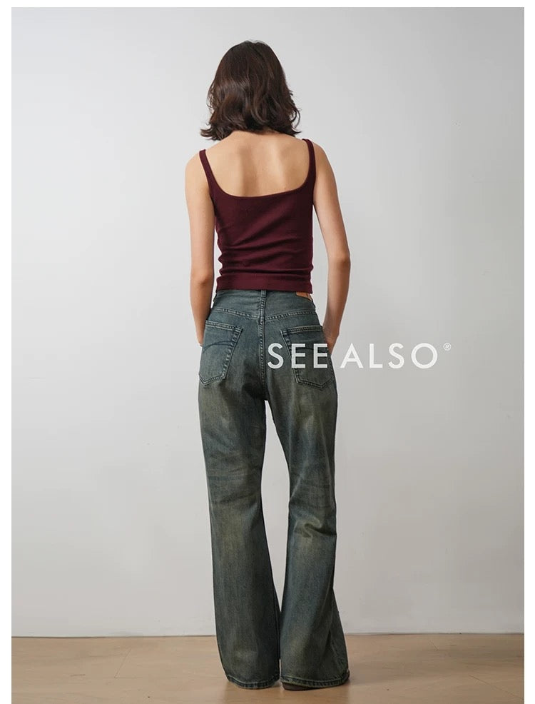 "25FW BLCG Style God Pants" Bootcut Straight Leg Slightly Bell-Shaped Washed and Ripped Denim Long Pants