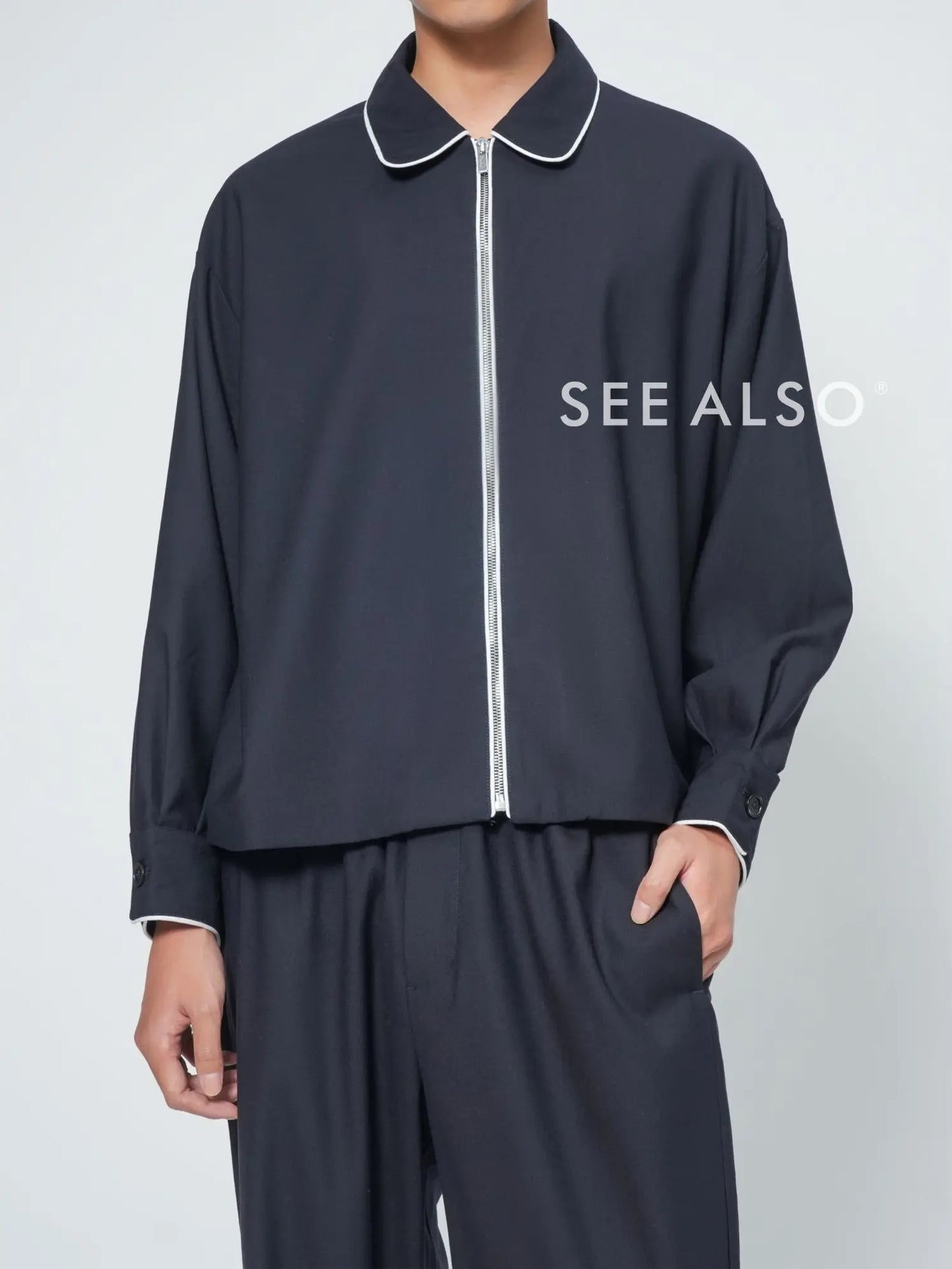 "Super-premium fabric" superfine-spun cashmere wool old money new rich feel contrasting color zipper shirt jacket