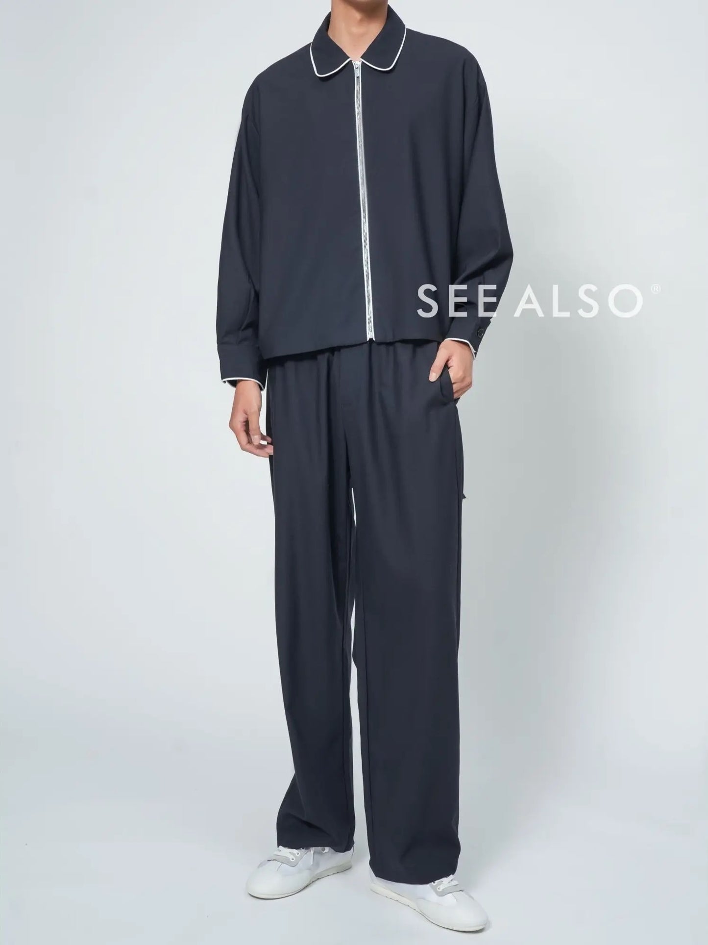 "Super-premium fabric" superfine-spun cashmere wool old money new rich feel contrasting color zipper shirt jacket