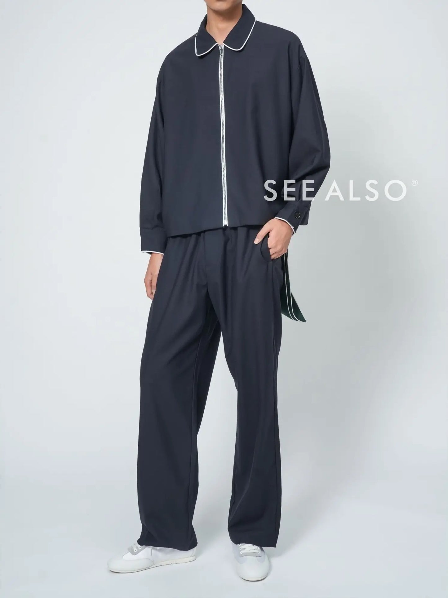 "Super-premium fabric" superfine-spun cashmere wool old money new rich feel contrasting color zipper shirt jacket