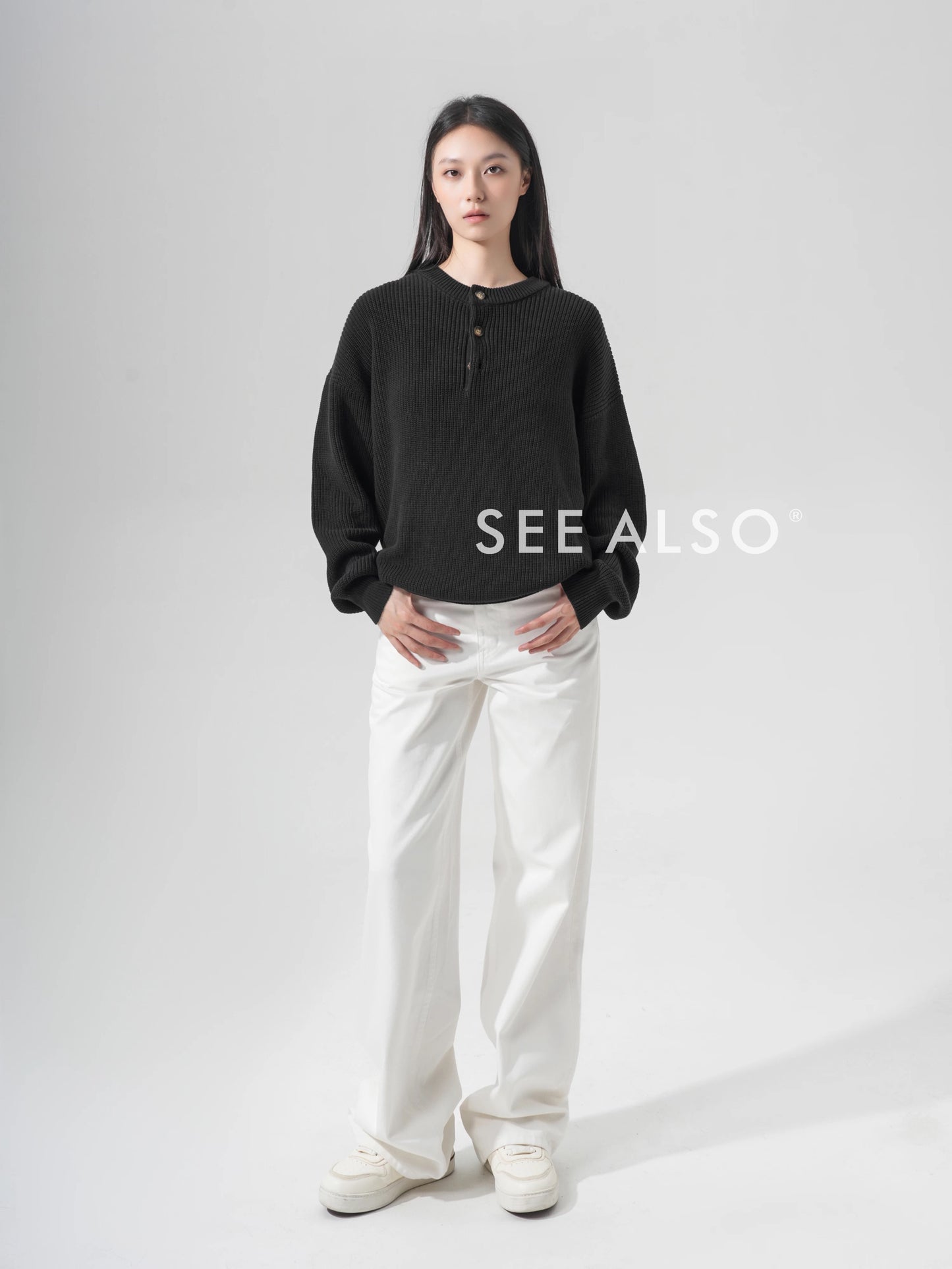 "The Gift of Kings" Loose Fit Old Money Knit Sweater Lazy and Versatile Henley Crewneck Long Sleeve