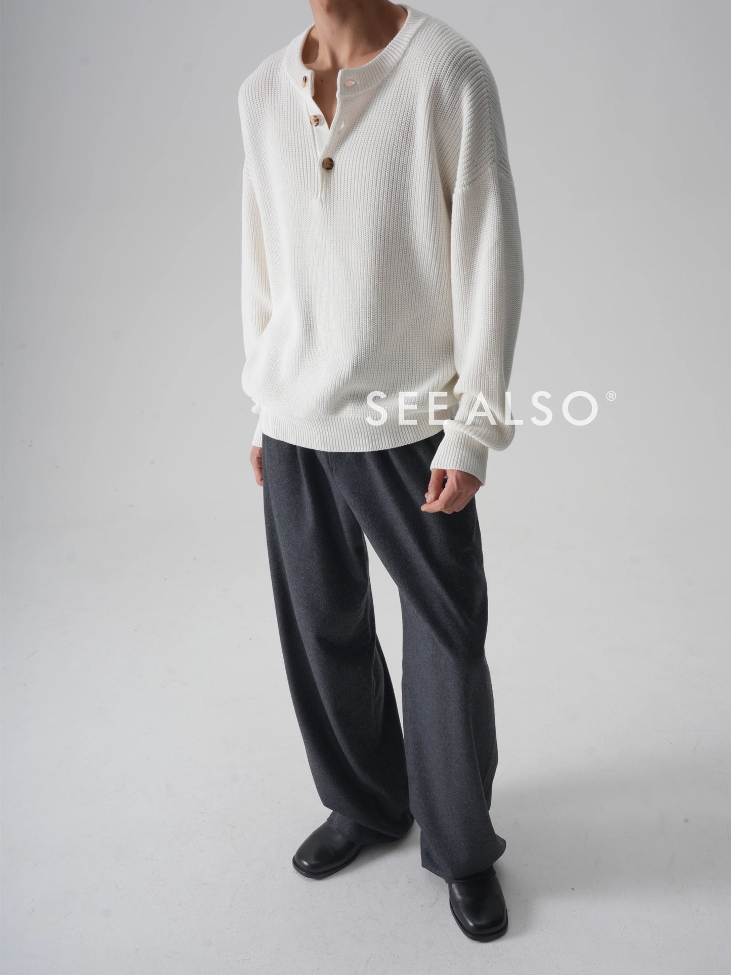 "The Gift of Kings" Loose Fit Old Money Knit Sweater Lazy and Versatile Henley Crewneck Long Sleeve