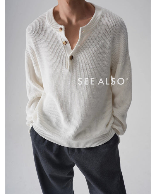 "The Gift of Kings" Loose Fit Old Money Knit Sweater Lazy and Versatile Henley Crewneck Long Sleeve