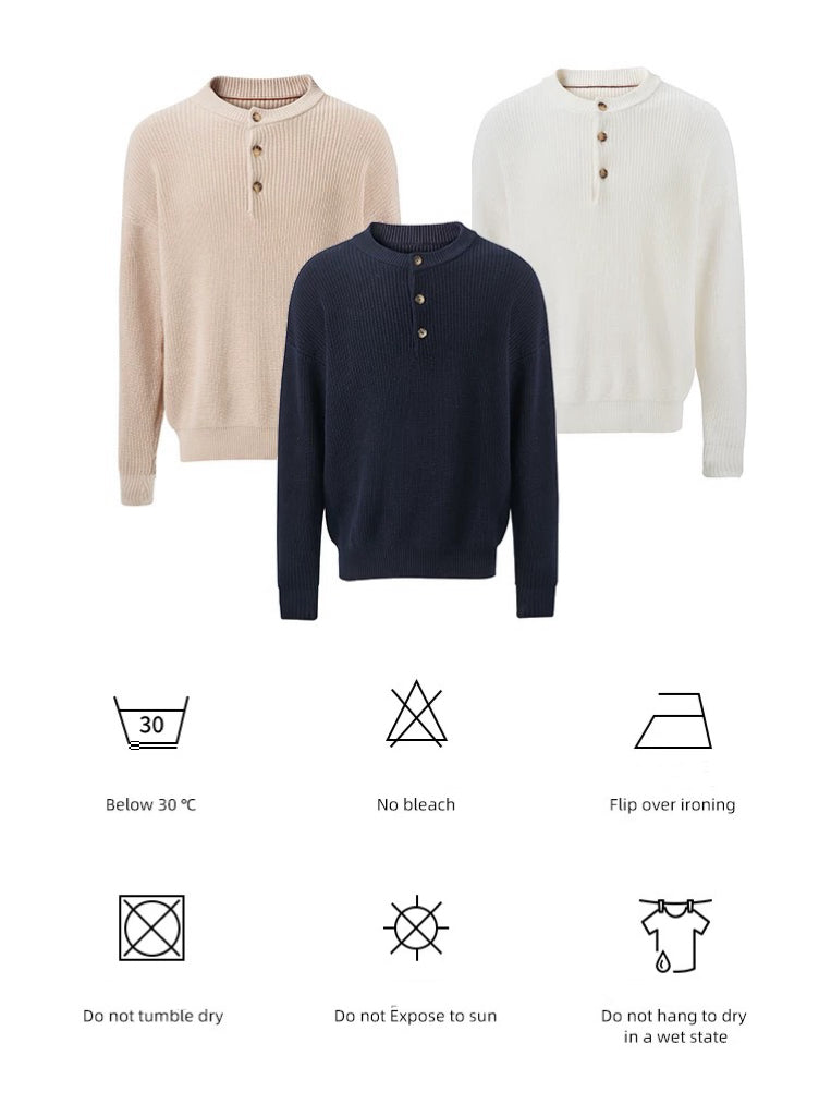 "The Gift of Kings" Loose Fit Old Money Knit Sweater Lazy and Versatile Henley Crewneck Long Sleeve