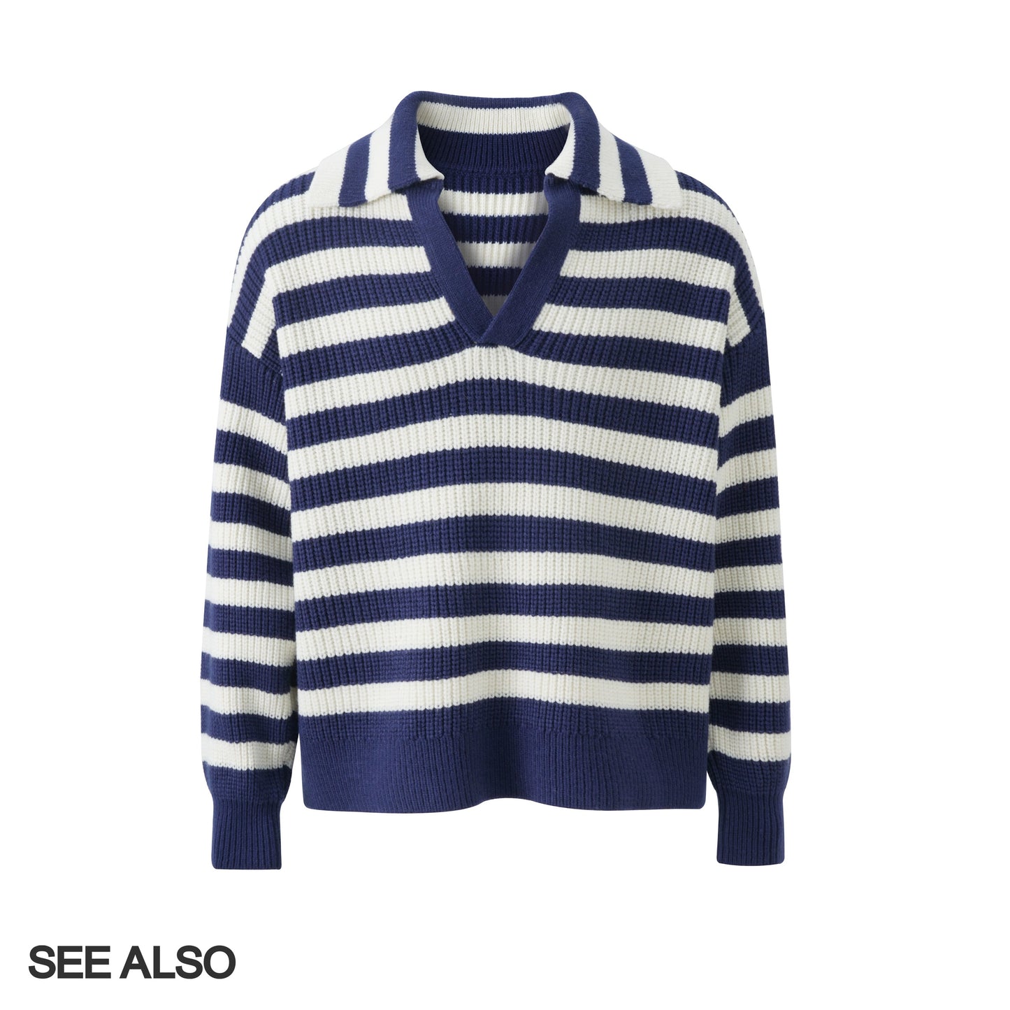 900g Seagull Navy Blue New Rich Old Money Loose Striped Sweater