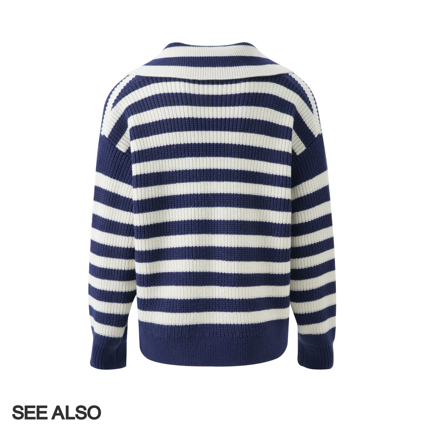 900g Seagull Navy Blue New Rich Old Money Loose Striped Sweater