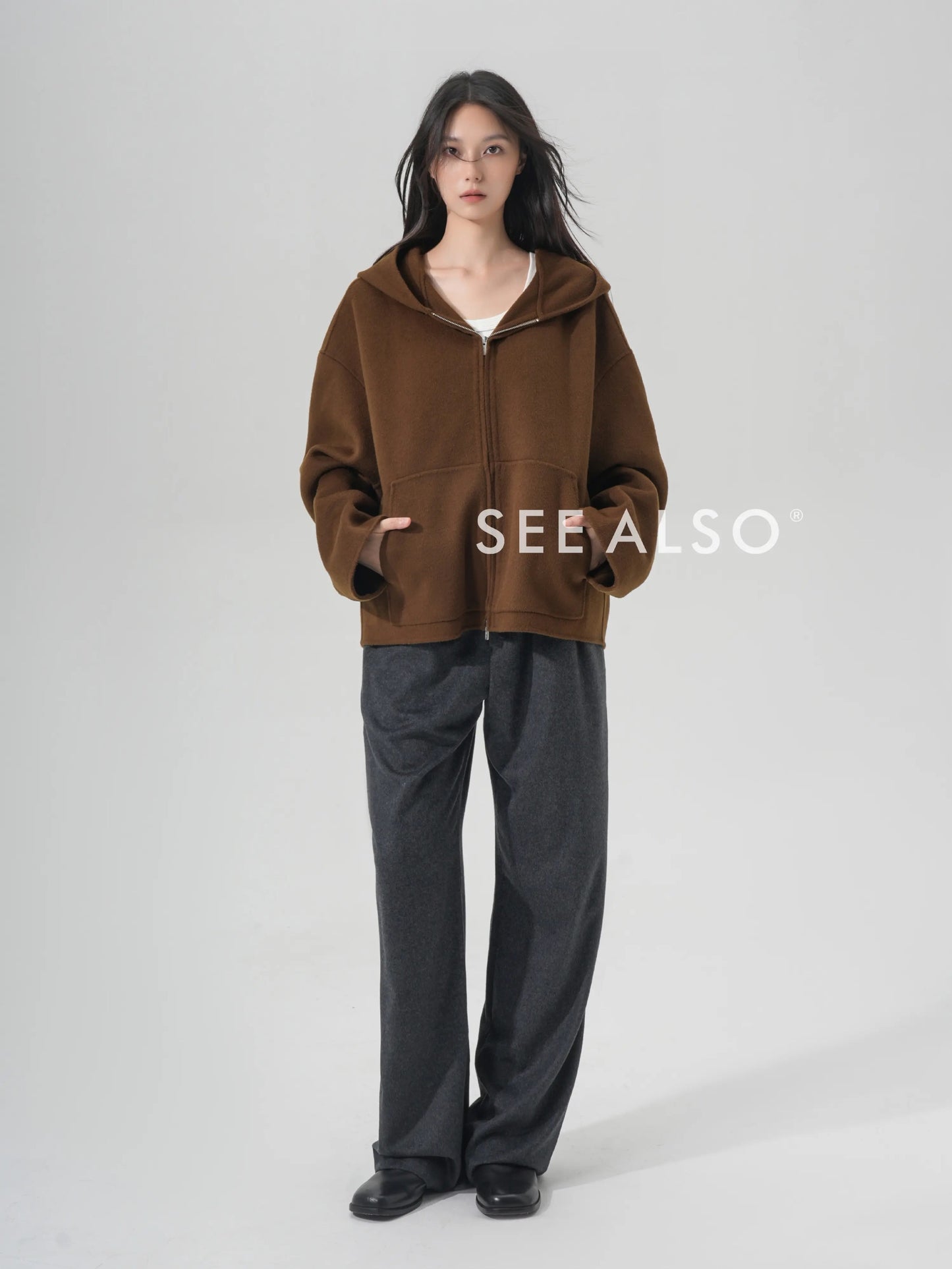 "100% Pure Wool Heavyweight Superfine Spun Lustrous Tweed Hooded Jacket Coat for Old Money and New Riches"