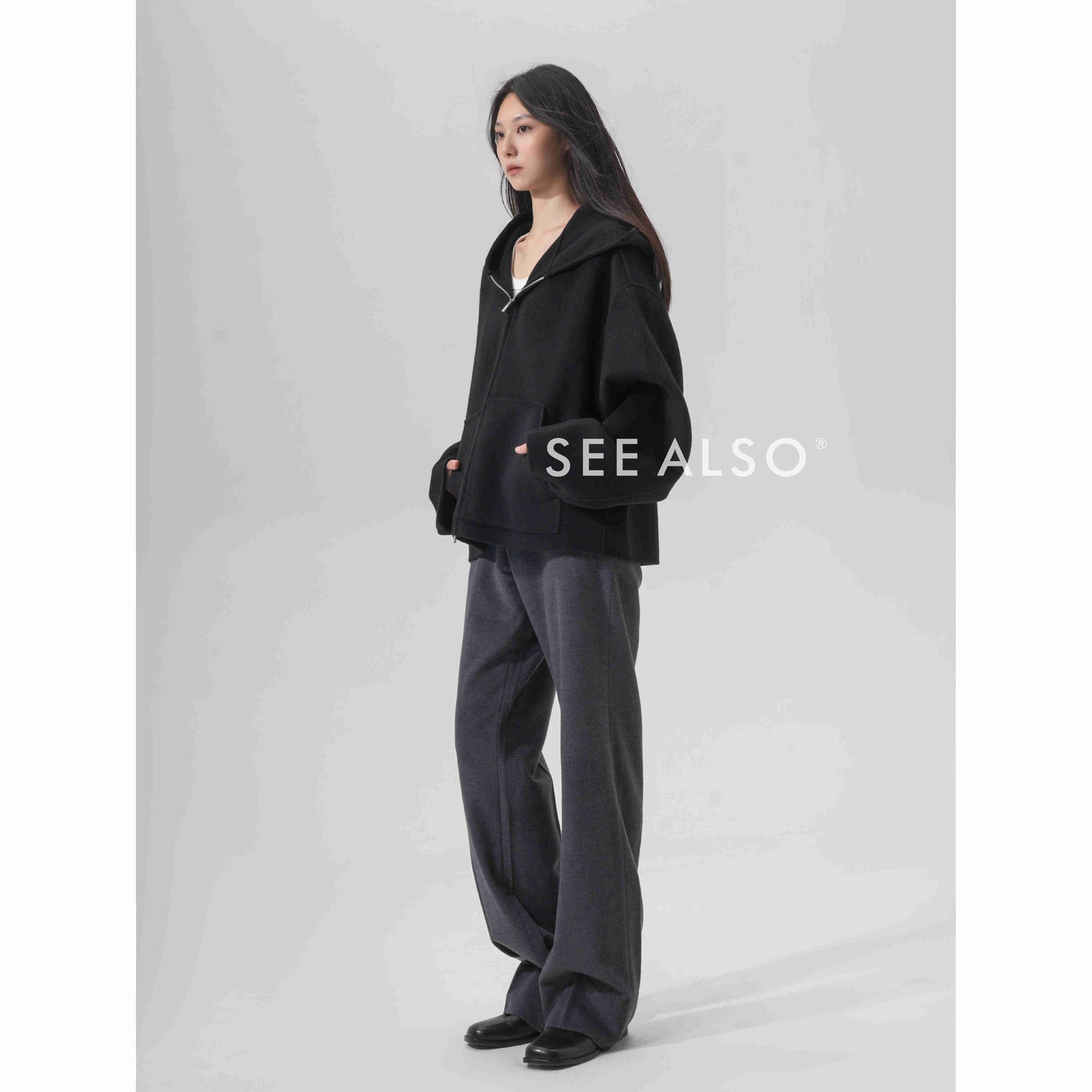 "100% Pure Wool Heavyweight Superfine Spun Lustrous Tweed Hooded Jacket Coat for Old Money and New Riches"