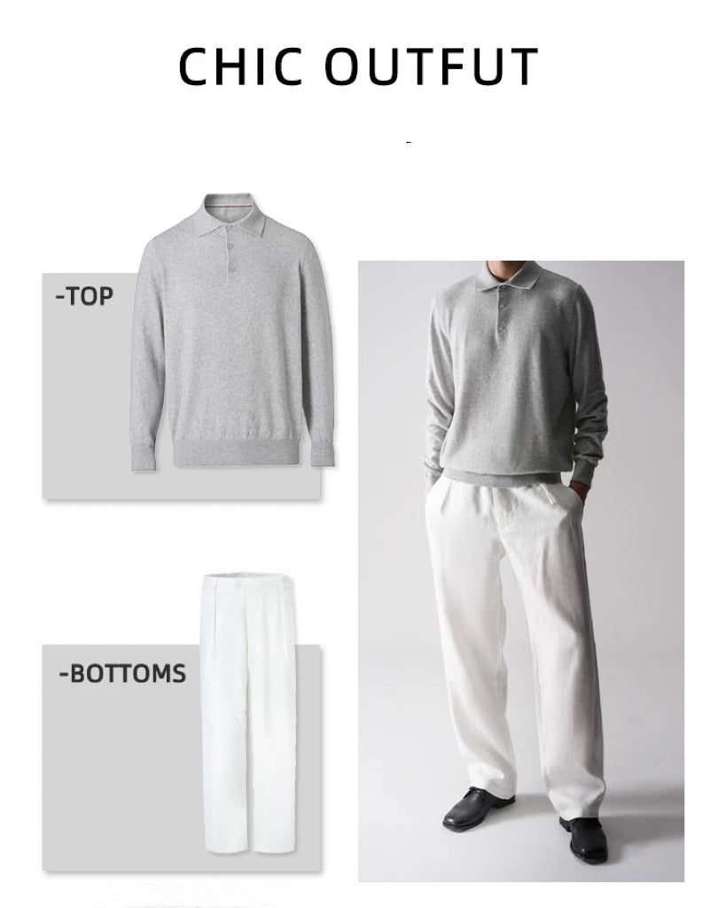 "The Gift of Kings" Cashmere cotton wool ultra-fine spun old money POLO long-sleeved shirt with warm sweater worn inside