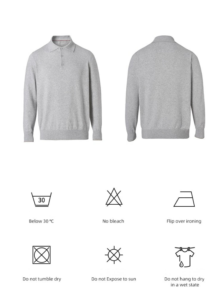 "The Gift of Kings" Cashmere cotton wool ultra-fine spun old money POLO long-sleeved shirt with warm sweater worn inside