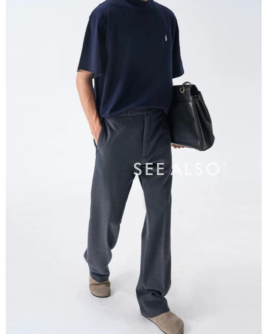 "Super fine-spun mercerized wool" drape new luxury old money straight-leg slimming versatile casual dress pants