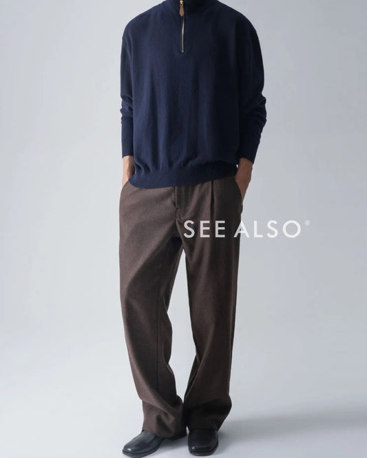 "Black Label Cashmere" super-fine spun wool long-sleeved elbow leather old coin half-zipper sweater