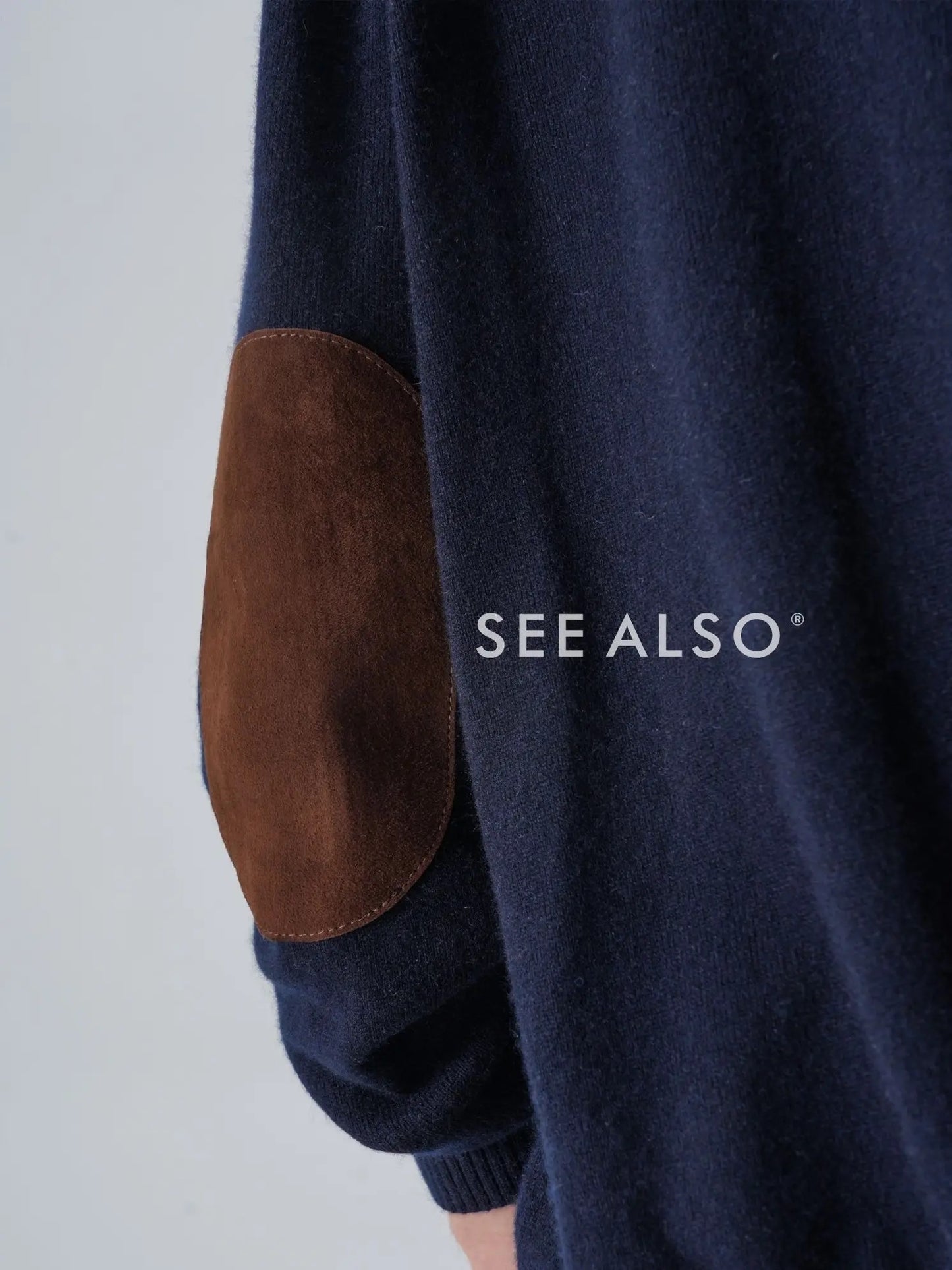 "Black Label Cashmere" super-fine spun wool long-sleeved elbow leather old coin half-zipper sweater