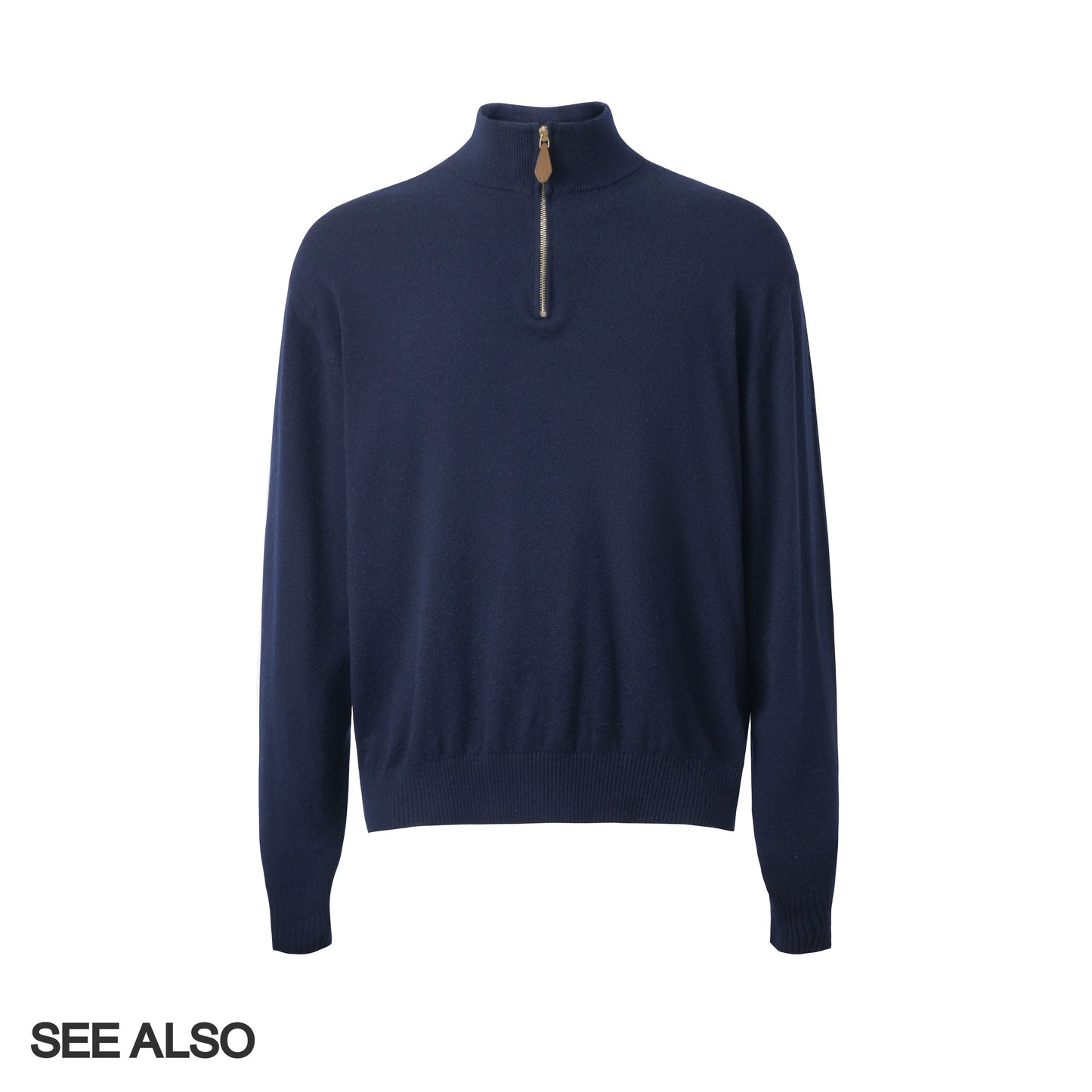 "Black Label Cashmere" super-fine spun wool long-sleeved elbow leather old coin half-zipper sweater