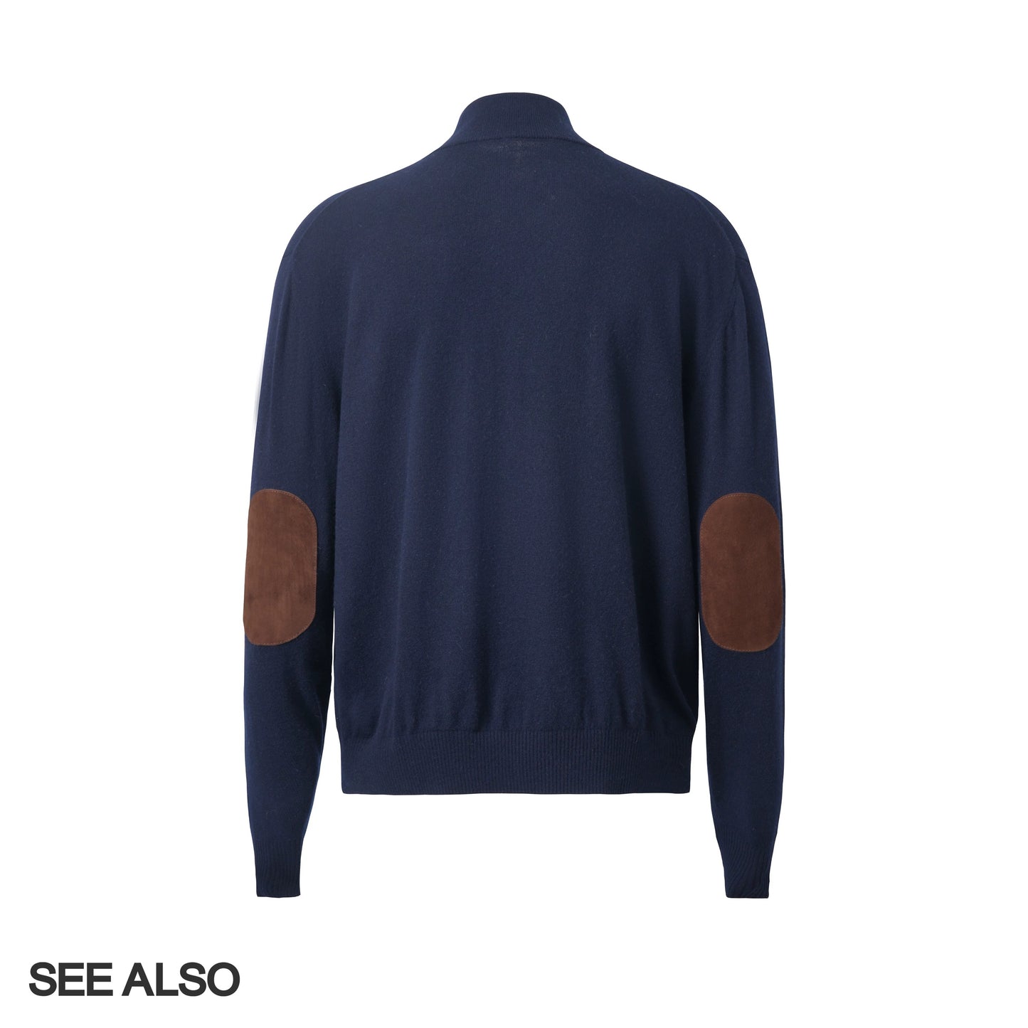 "Black Label Cashmere" super-fine spun wool long-sleeved elbow leather old coin half-zipper sweater