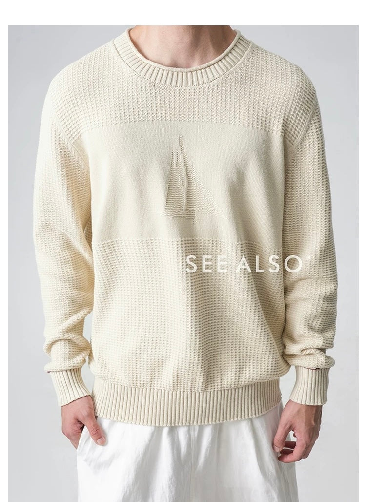 "B.C Sailboat Series" New luxury minimalist old money 7-stitch loose long-sleeved all-cotton knitted sweater