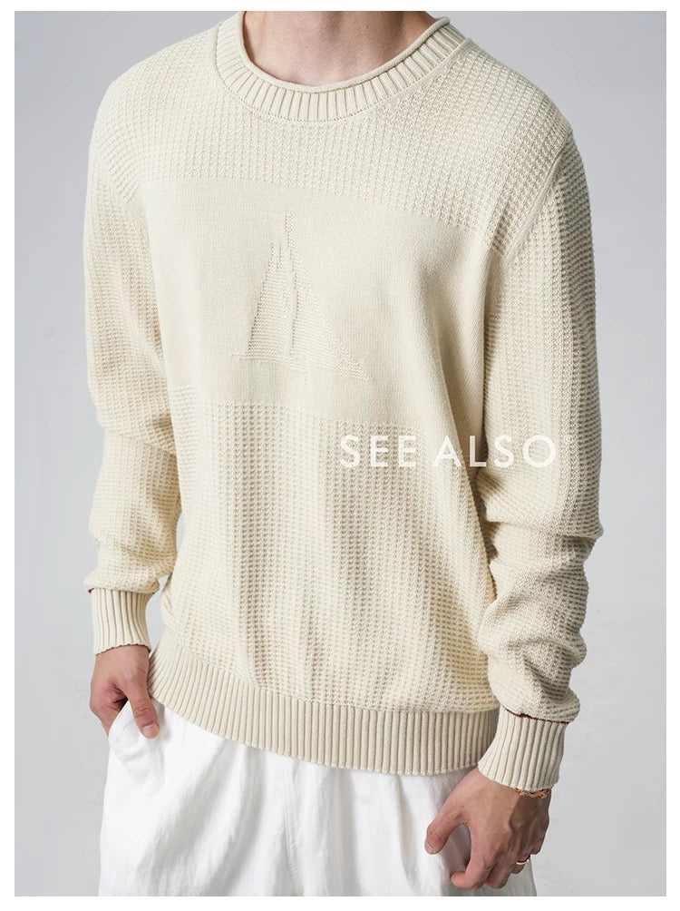 "B.C Sailboat Series" New luxury minimalist old money 7-stitch loose long-sleeved all-cotton knitted sweater