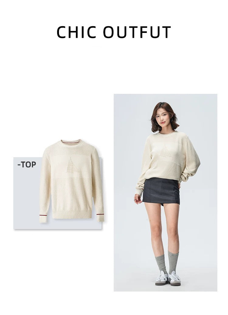"B.C Sailboat Series" New luxury minimalist old money 7-stitch loose long-sleeved all-cotton knitted sweater