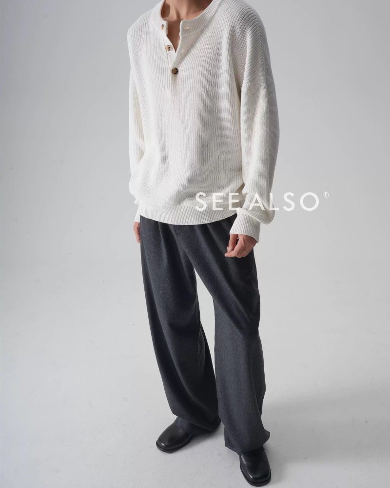 "Row Style Wind Black Label Limited Edition" Ultra-fine wool loose Old money new Rich Drawstring wide-leg dress pants