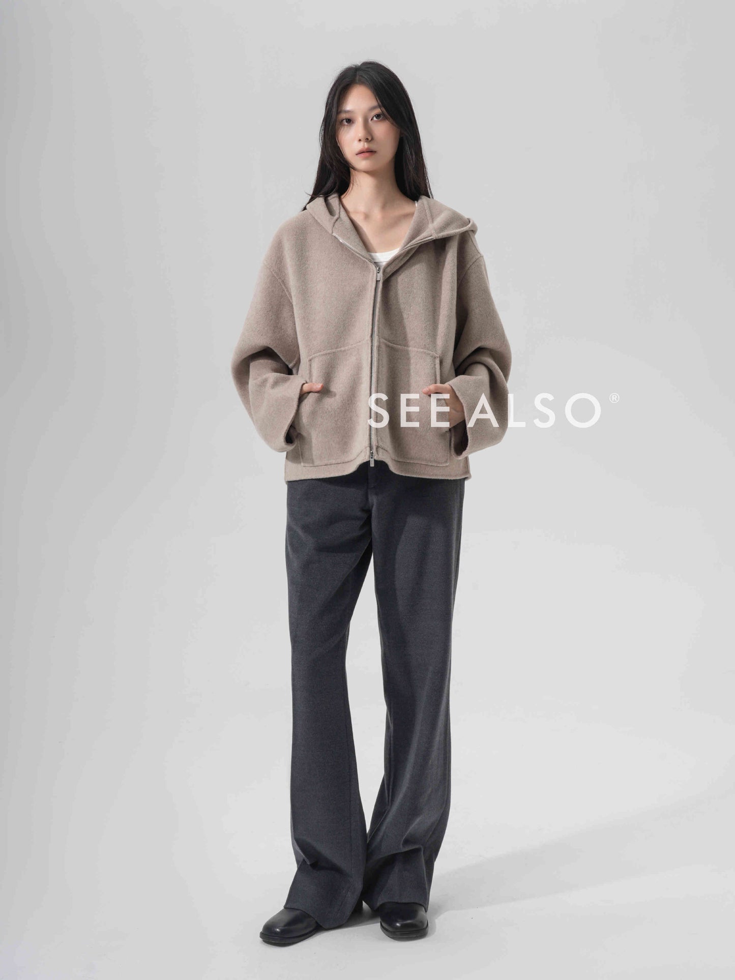 "Row Style Wind Black Label Limited Edition" Ultra-fine wool loose Old money new Rich Drawstring wide-leg dress pants