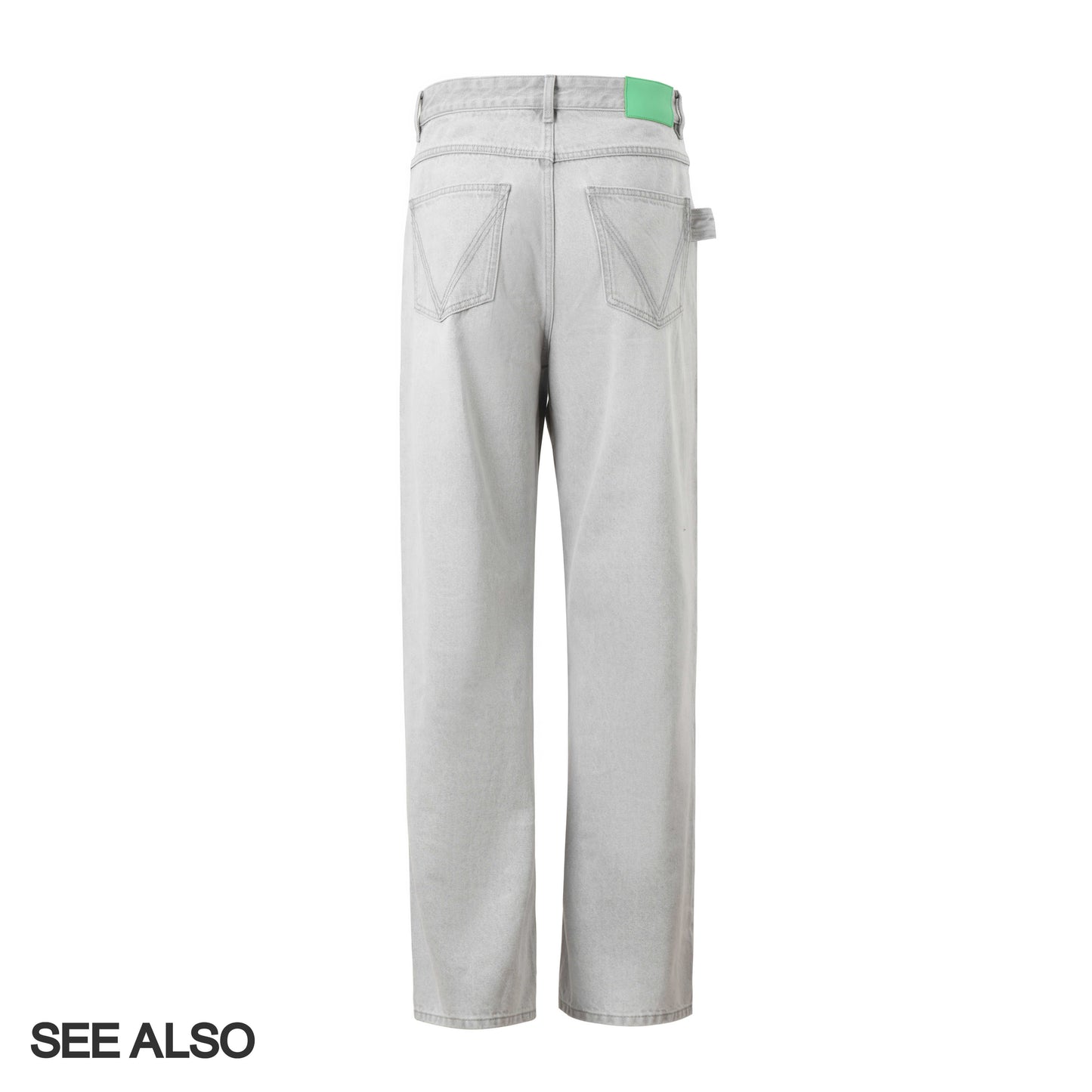 "25 years!" Classic "Green Label Waist tag" grayish-white washed straight-leg versatile jeans