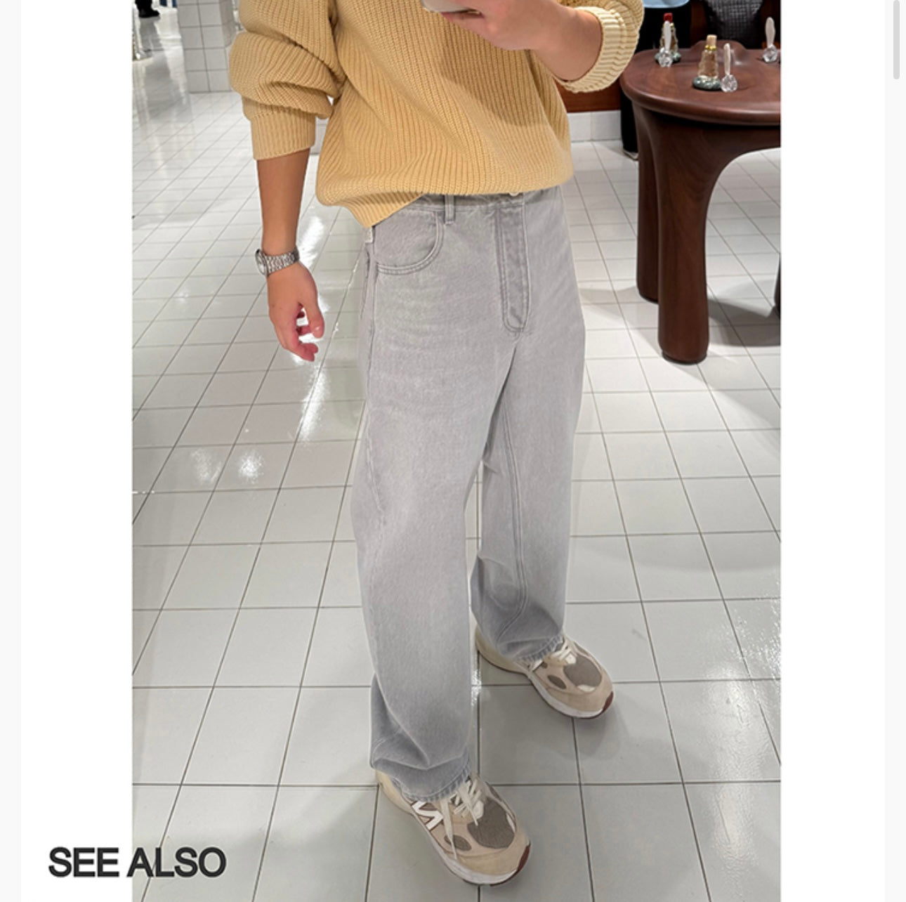 "25 years!" Classic "Green Label Waist tag" grayish-white washed straight-leg versatile jeans