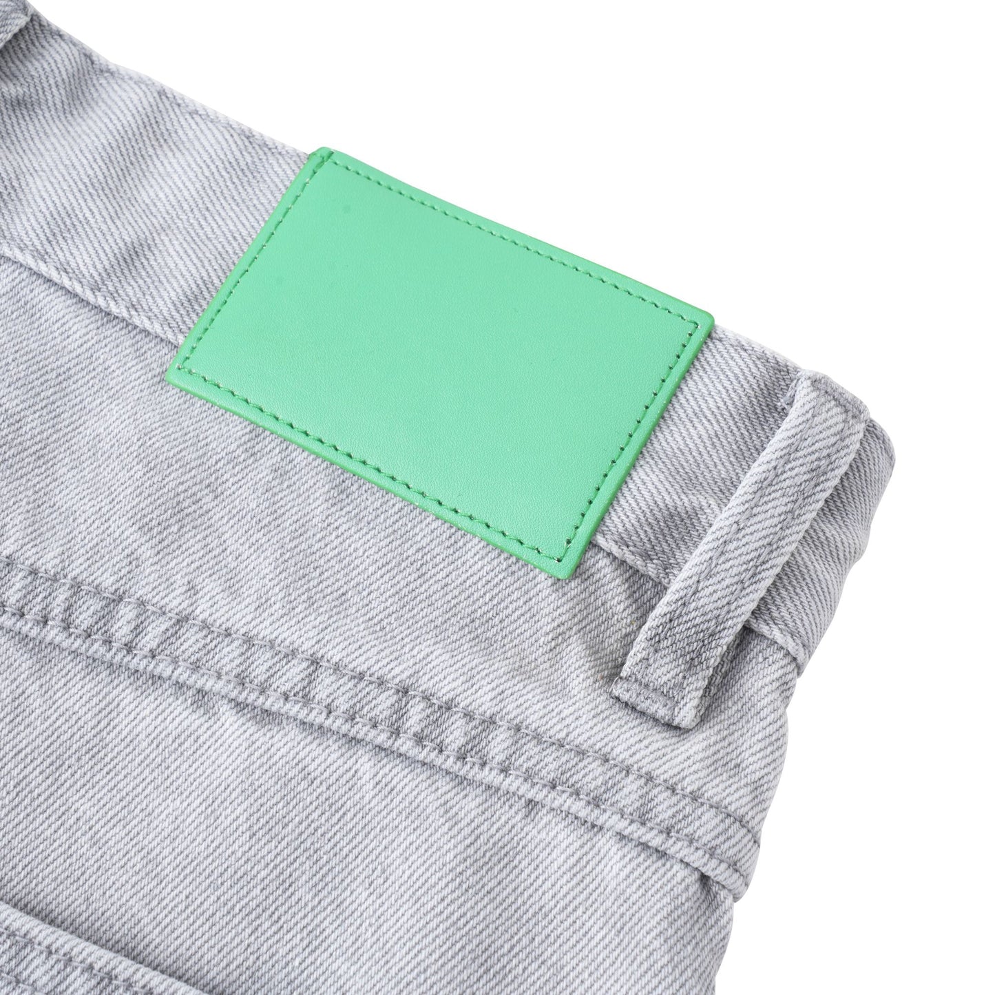 "25 years!" Classic "Green Label Waist tag" grayish-white washed straight-leg versatile jeans