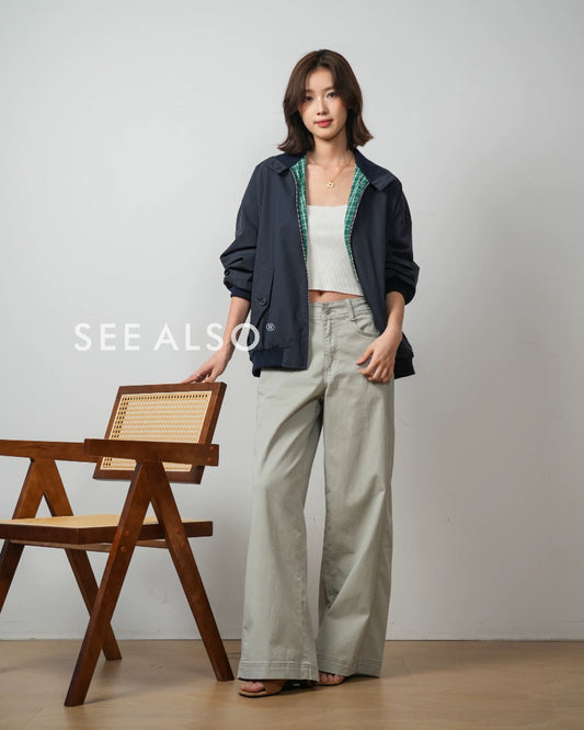 Retro checkered double-sided Harrington work jacket, mercerized cotton casual and relaxed miu style coat