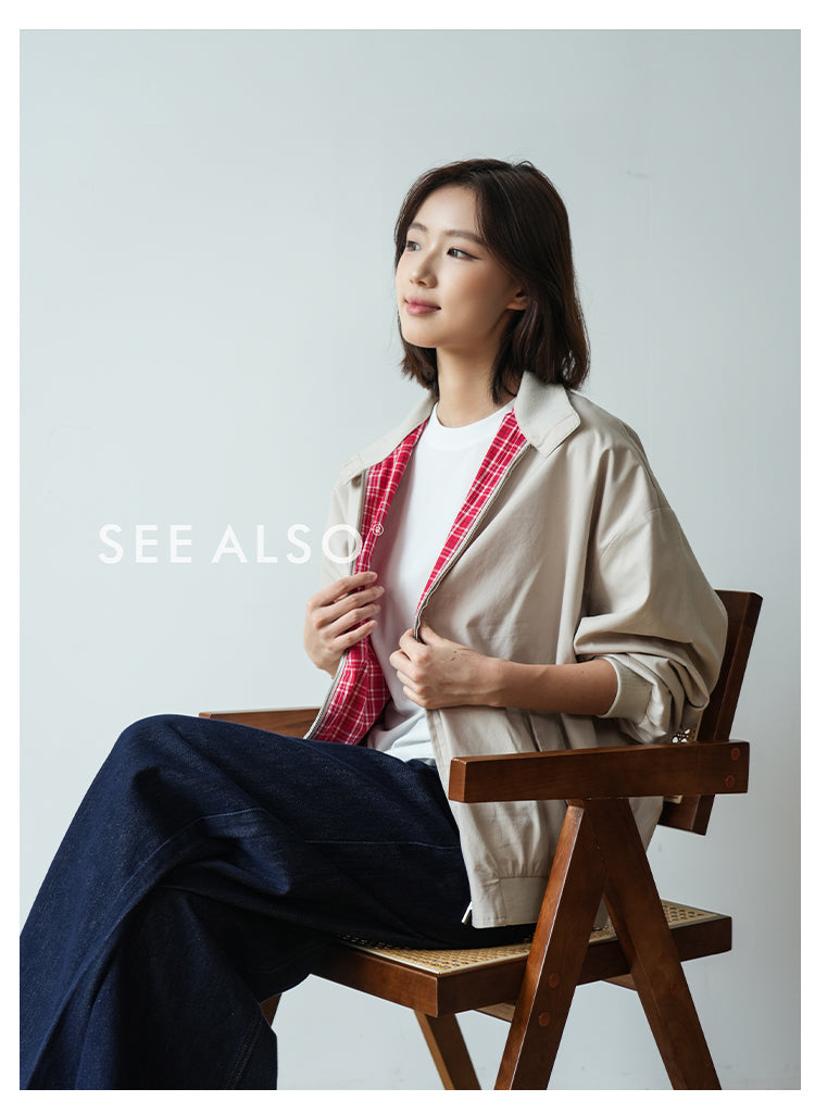 Retro checkered double-sided Harrington work jacket, mercerized cotton casual and relaxed miu style coat