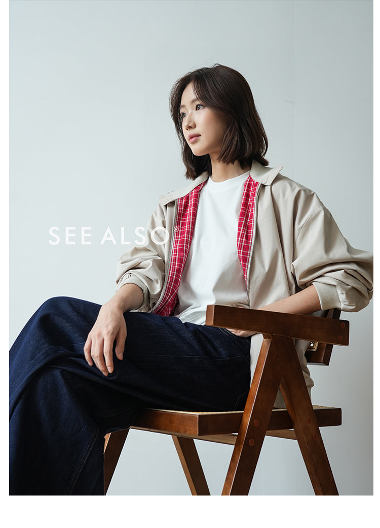 Retro checkered double-sided Harrington work jacket, mercerized cotton casual and relaxed miu style coat