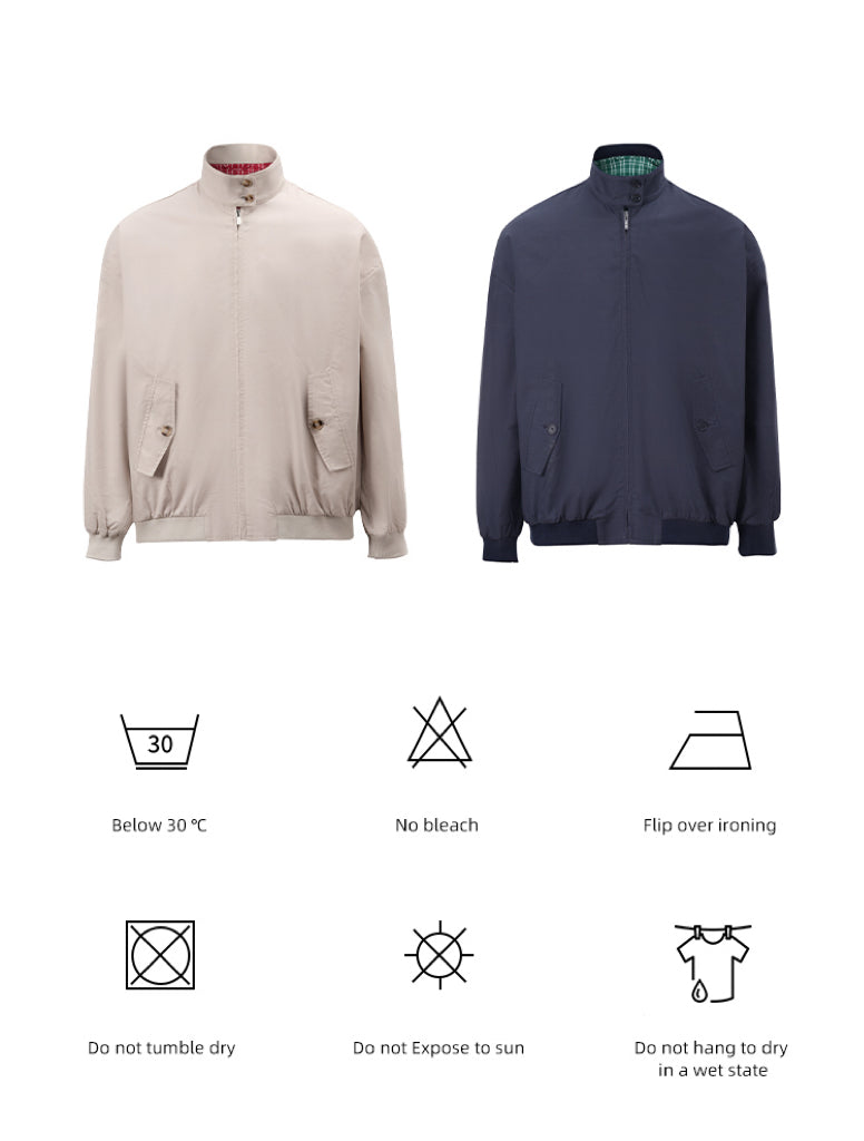 Retro checkered double-sided Harrington work jacket, mercerized cotton casual and relaxed miu style coat