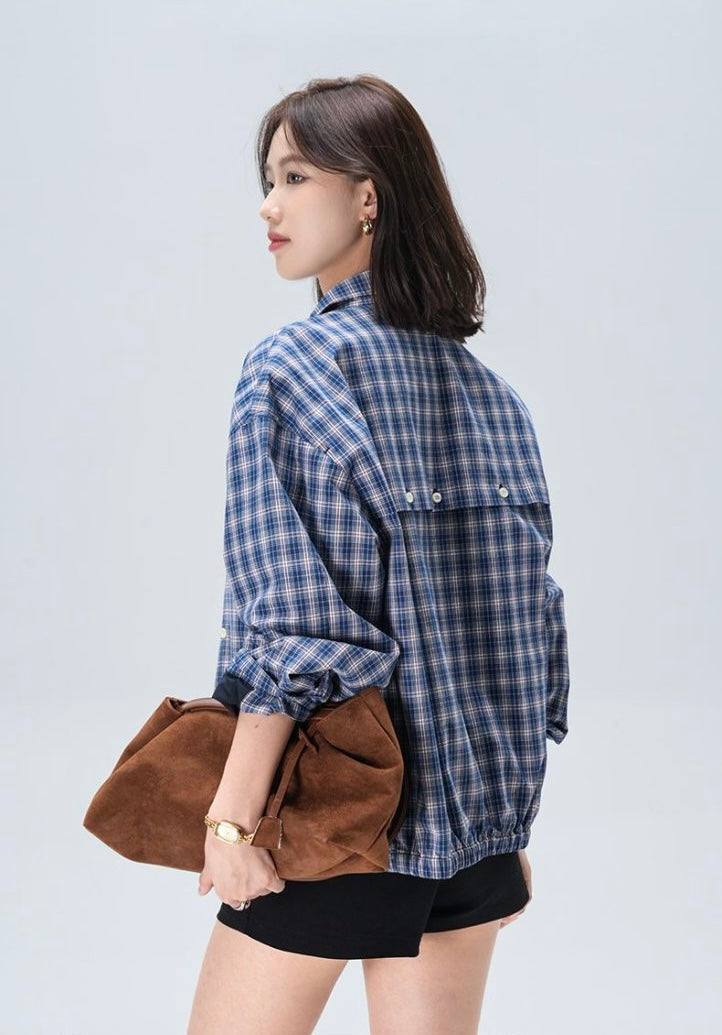 "25 Early Autumn niuniu Series" New noble style retro relaxed minimalist light checkered lapel shirt