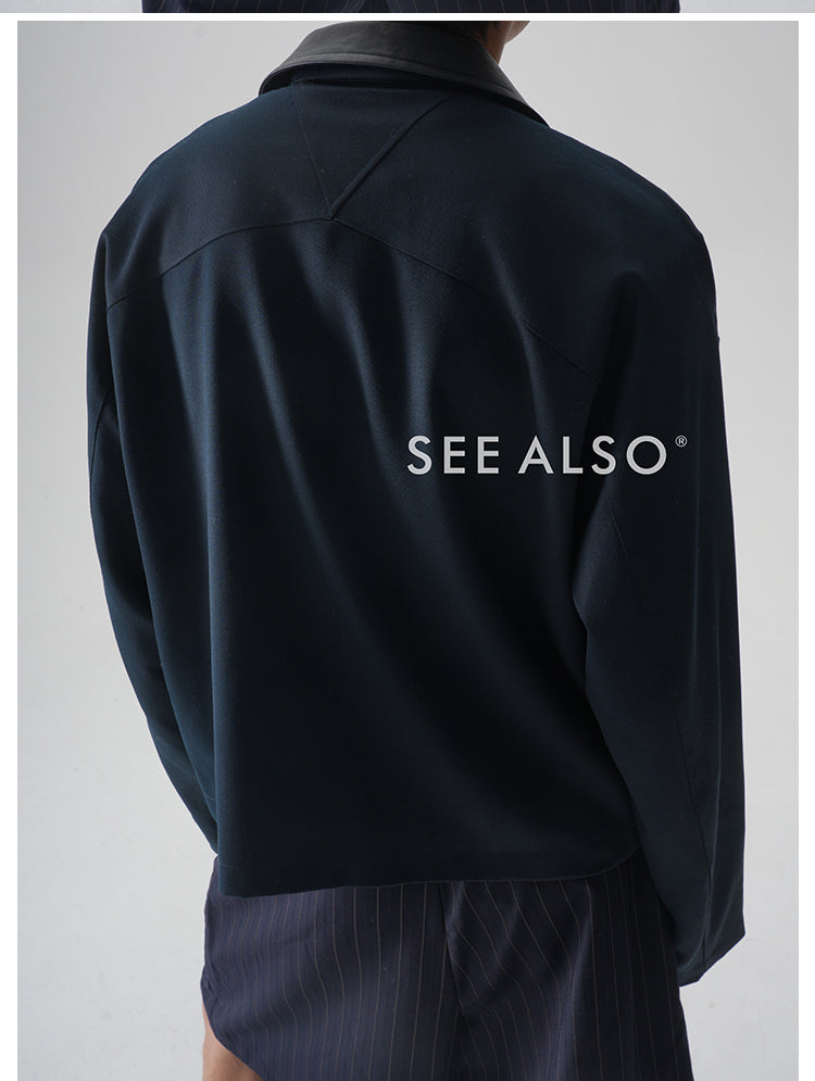 "Luxury fabric Limited Edition" Ultra-fine mercerized wool, old money new rich leather lapel jacket