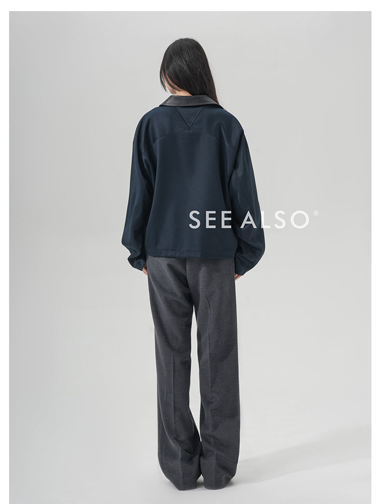 "Luxury fabric Limited Edition" Ultra-fine mercerized wool, old money new rich leather lapel jacket