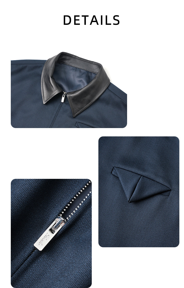 "Luxury fabric Limited Edition" Ultra-fine mercerized wool, old money new rich leather lapel jacket