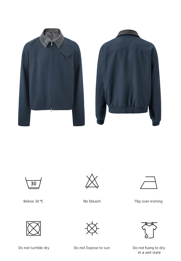 "Luxury fabric Limited Edition" Ultra-fine mercerized wool, old money new rich leather lapel jacket